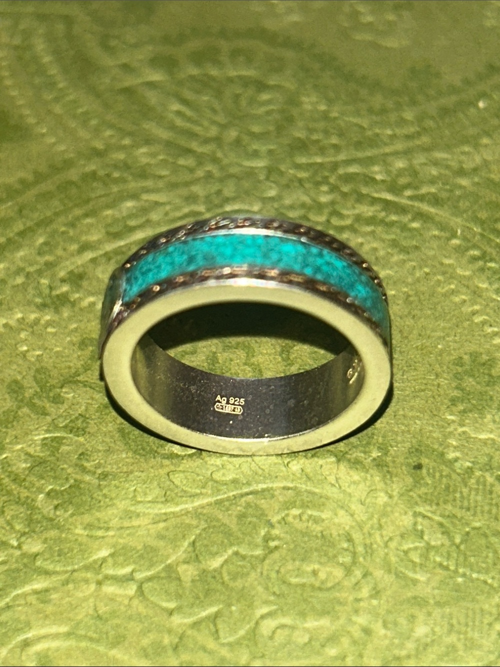 Gucci GG Sterling Silver Enamel Ring AG 925 Green Turquoise 645573 - Picture 9 of 16